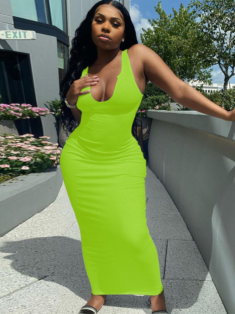 Plus Size Bodycon Sleeveless Long Dresses Women Solid Color Outfits Casual Maxi Dress