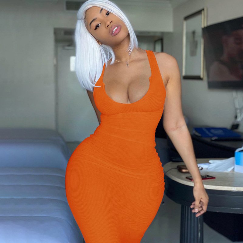Plus Size Bodycon Sleeveless Long Dresses Women Solid Color Outfits Casual Maxi Dress