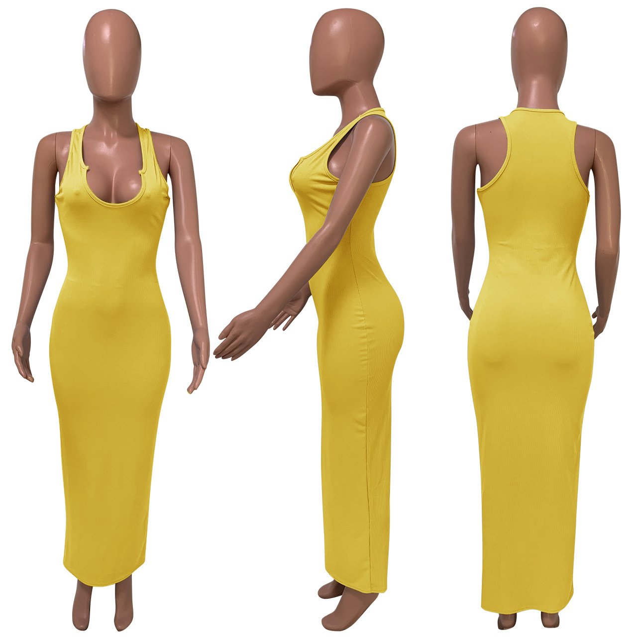 Plus Size Bodycon Sleeveless Long Dresses Women Solid Color Outfits Casual Maxi Dress