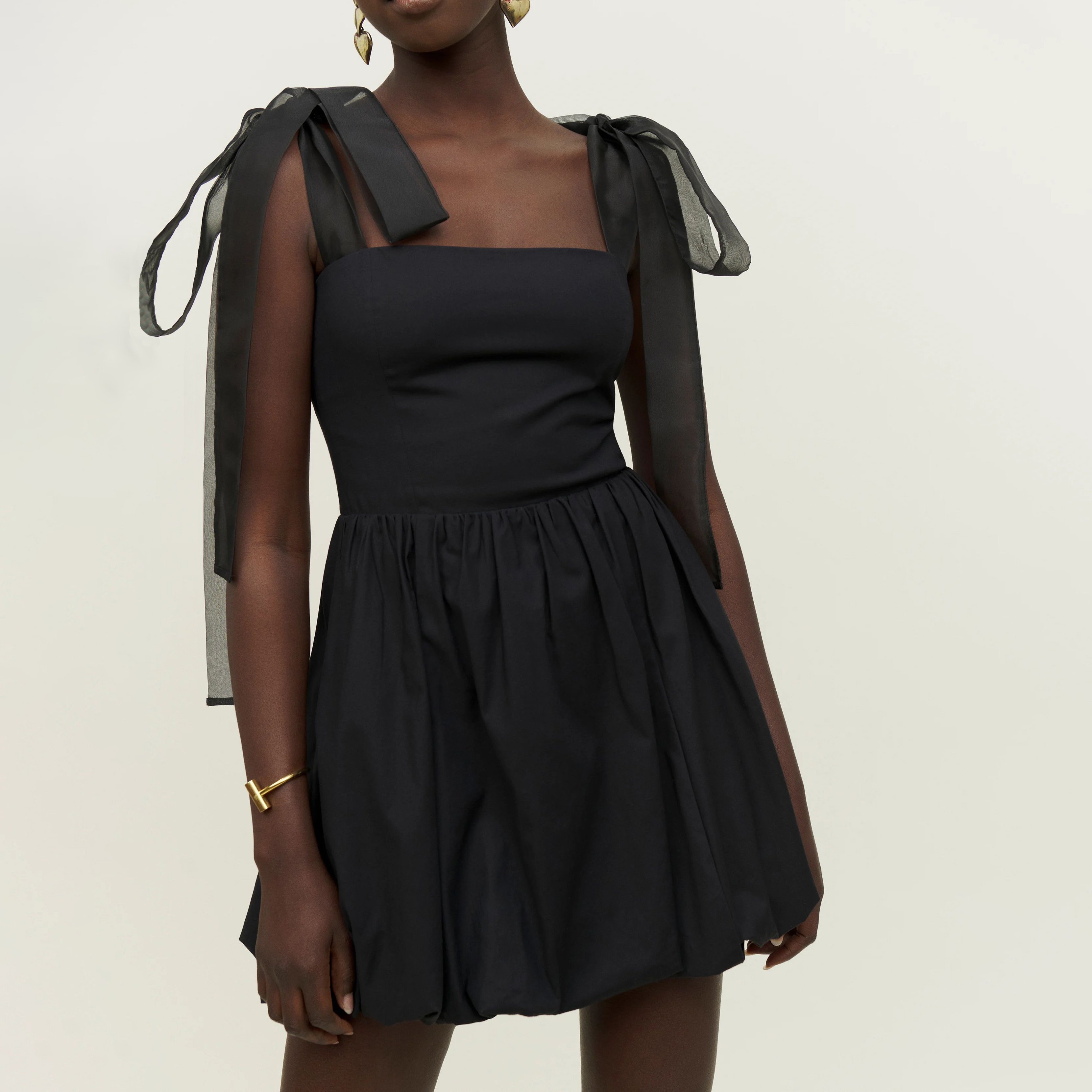 Solid Colour High Quality Mini Dress Clothing Straight Neck Shoulder Ties Lightly Ruched Casual Dresses Women
