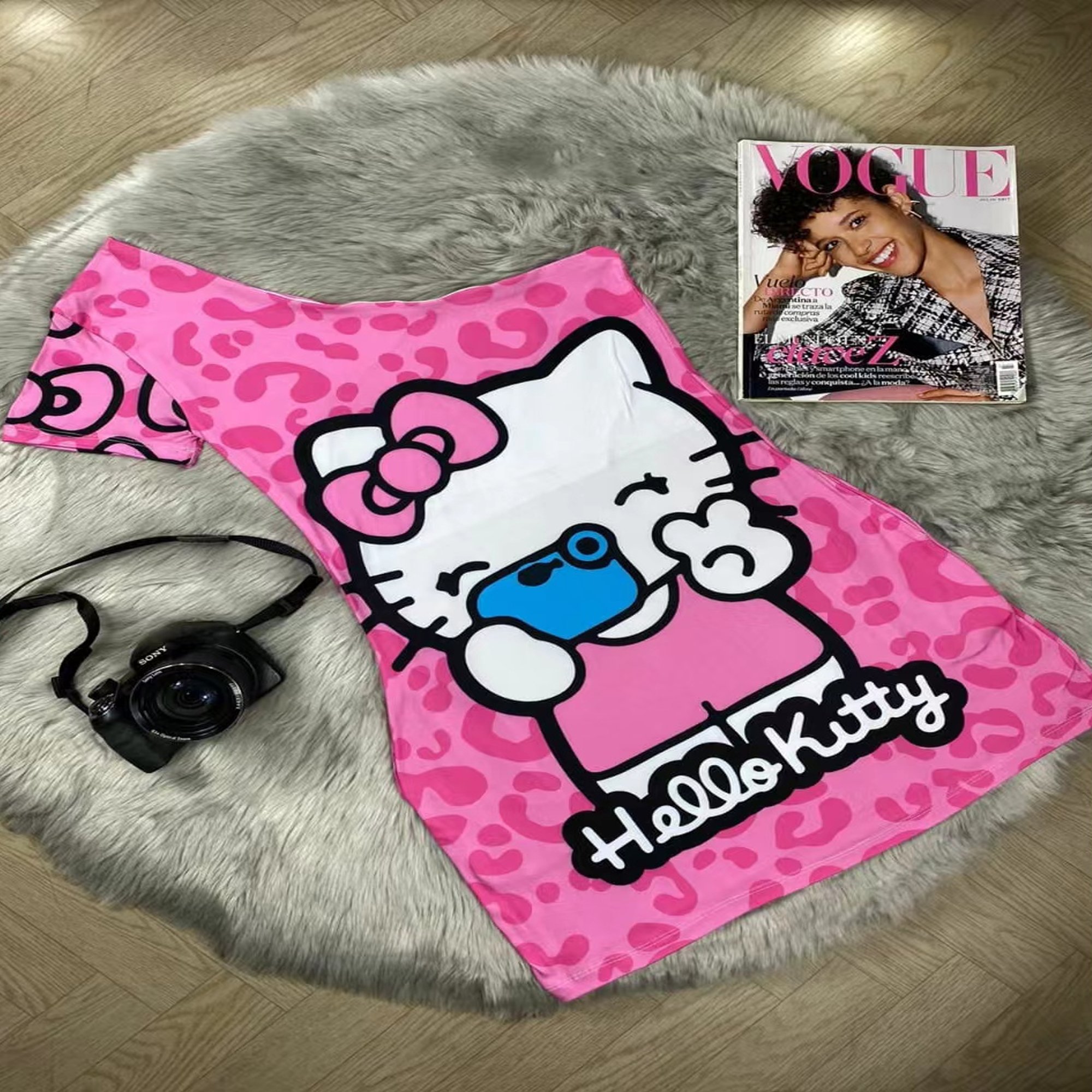 Luxury ladies close-fitting dress kkitty cartoon summer cooling dress casual skirts