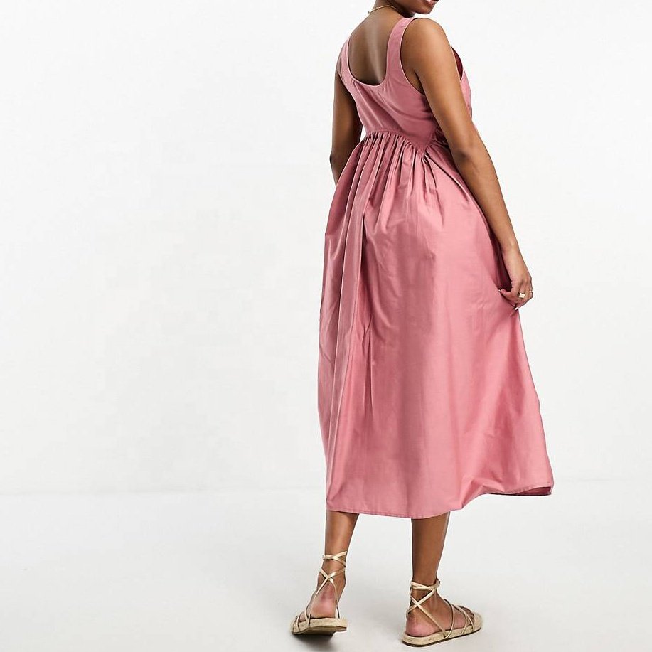 Custom Casual Summer Sleeveless Dress Beach Maxi Women's High Quality Dresses Square Neck Cotton Minimalist Dresses