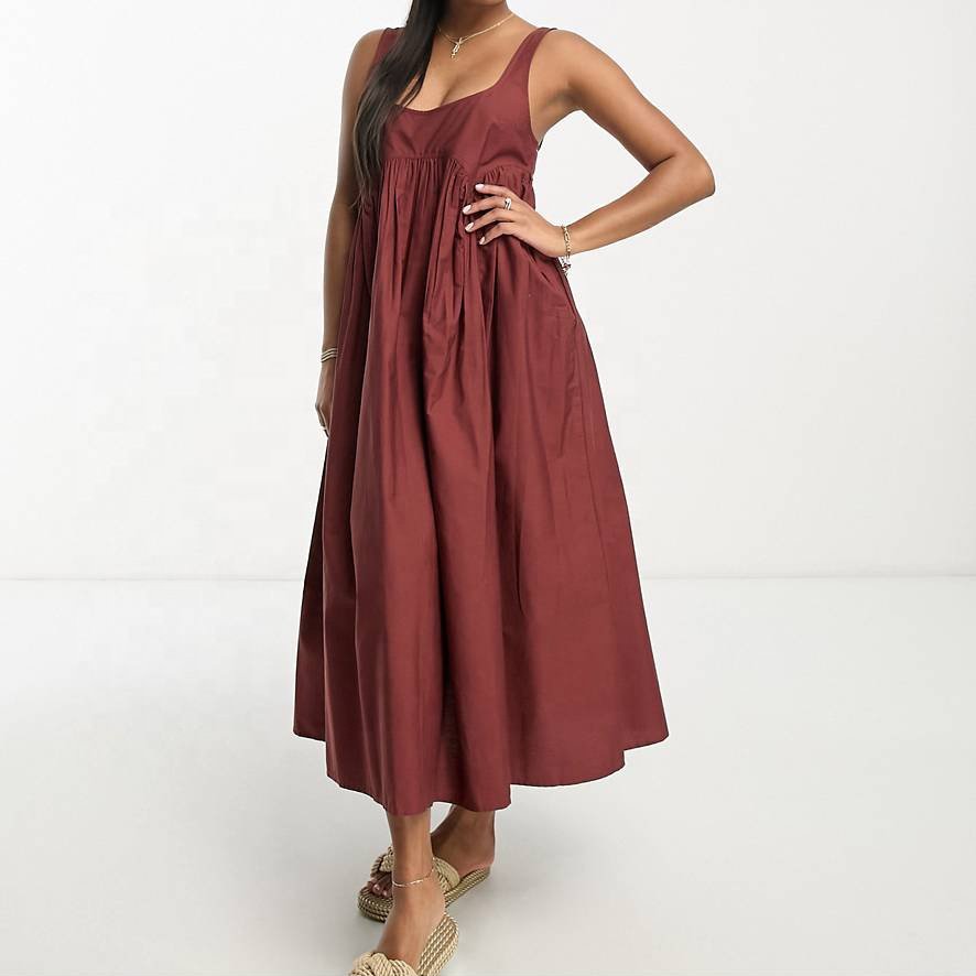 Custom Casual Summer Sleeveless Dress Beach Maxi Women's High Quality Dresses Square Neck Cotton Minimalist Dresses