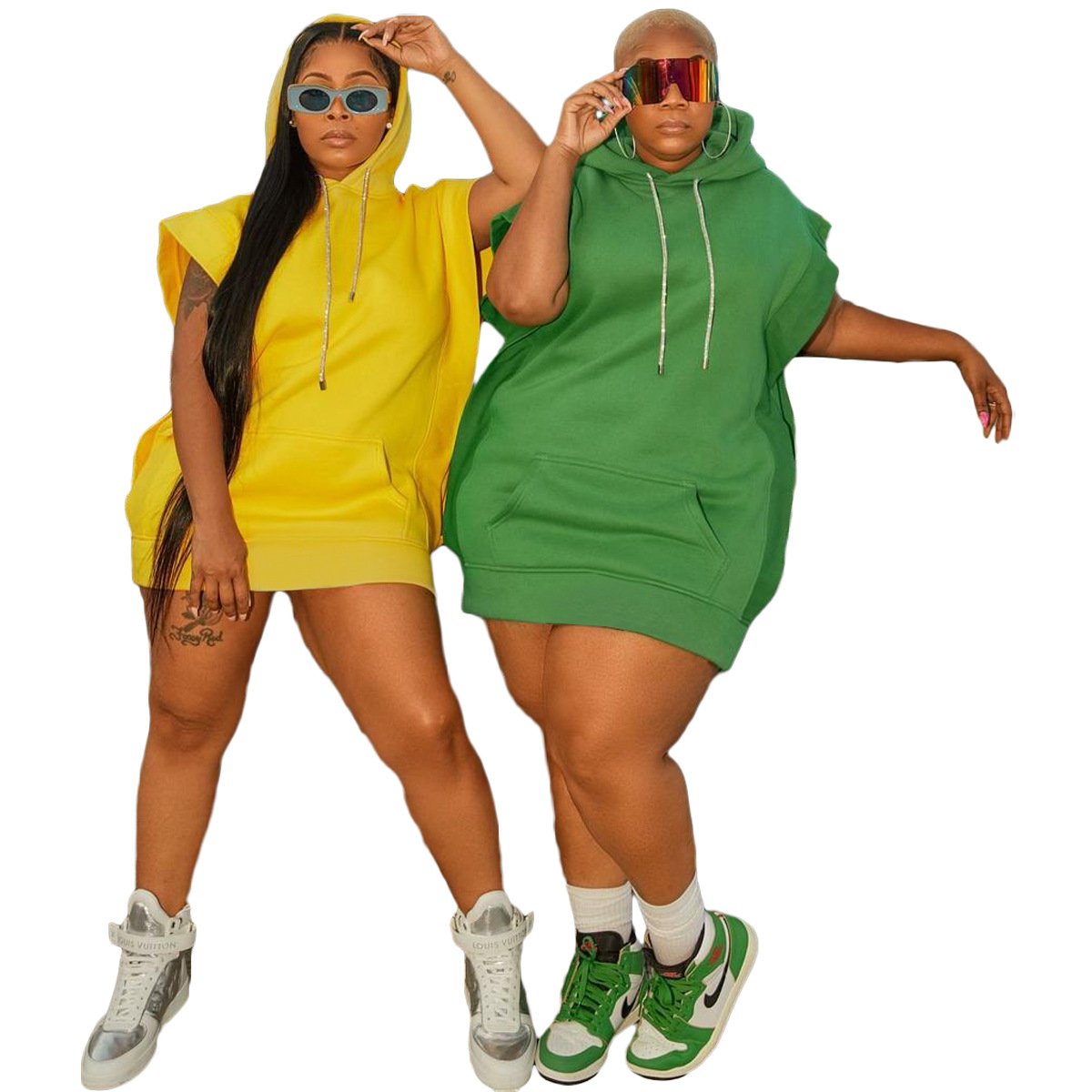 Plus size solid color 2022 sleeveless dress for women hoodie dress with drawstring casual dresses women