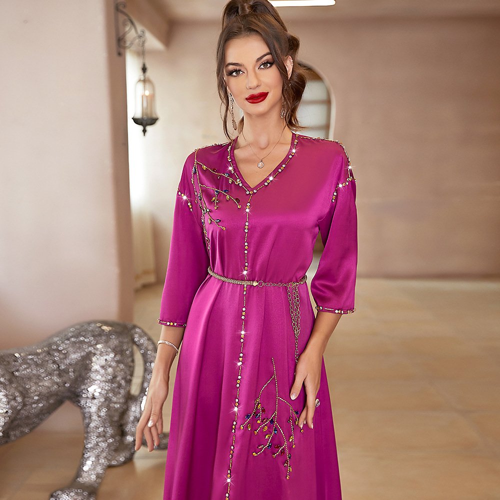 SIPO Abayas Musulmane Islamic Clothing Casual Dresses Party Dress Borqa Ladies V-Neck Slim Elegant High-end Satin Spilt Kimono