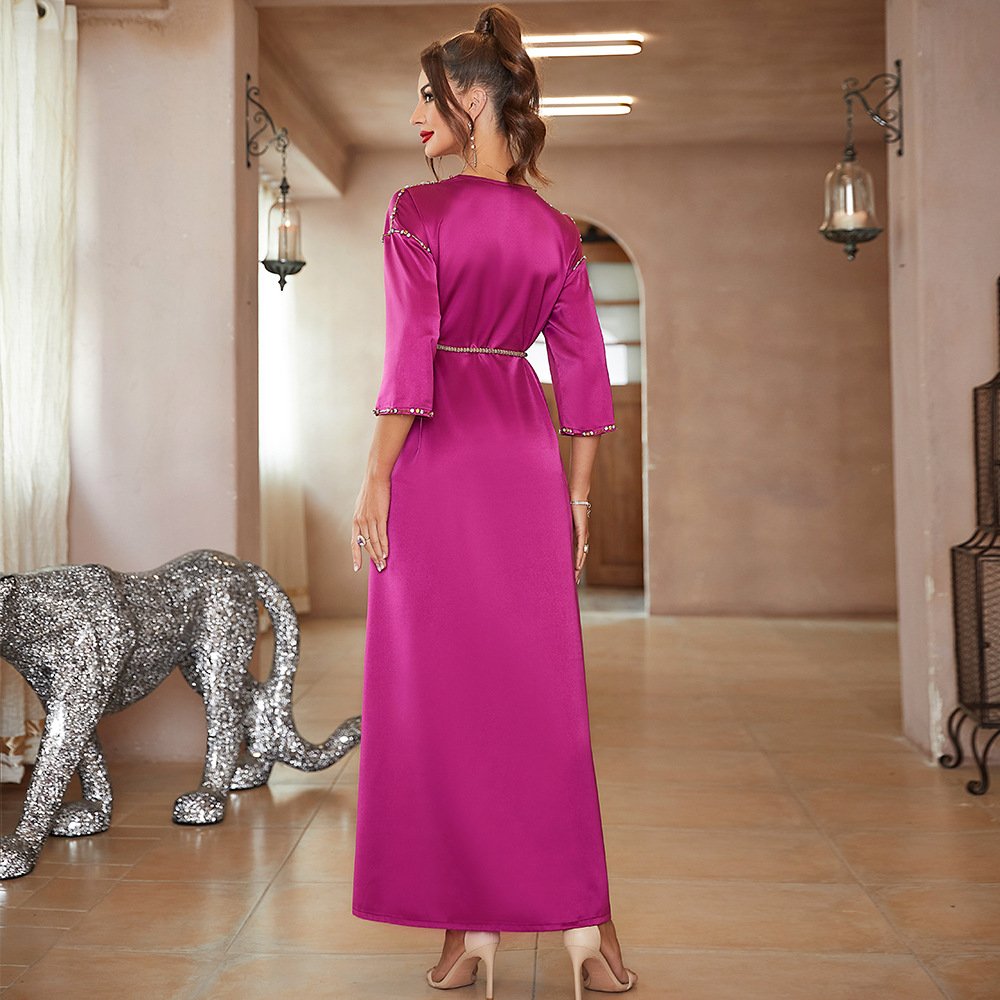 SIPO Abayas Musulmane Islamic Clothing Casual Dresses Party Dress Borqa Ladies V-Neck Slim Elegant High-end Satin Spilt Kimono