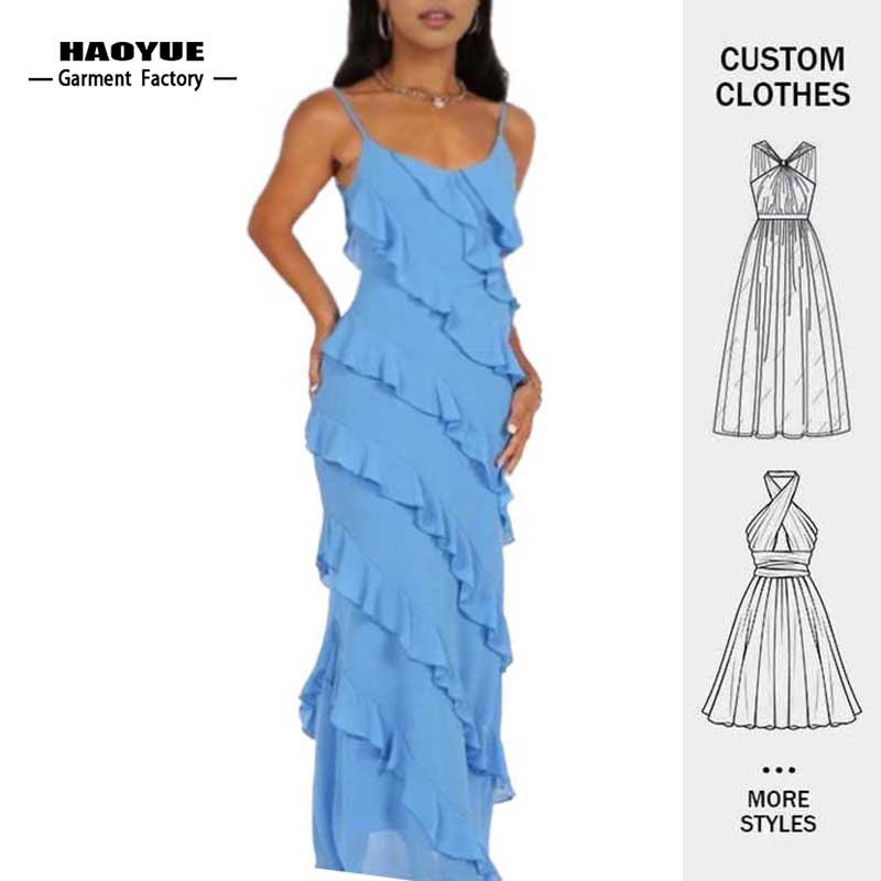 Clothing Manufacturers Custom Womens Clothes Ladies Casual Dress Lace Ruffle Side Split Girls' Sexy Dress