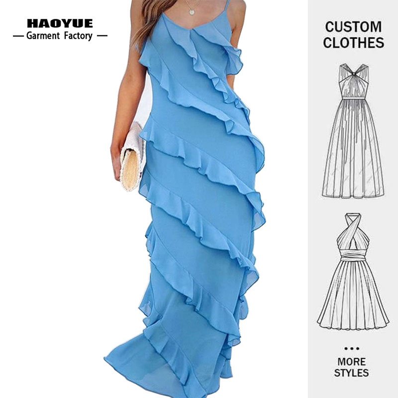 Clothing Manufacturers Custom Womens Clothes Ladies Casual Dress Lace Ruffle Side Split Girls' Sexy Dress