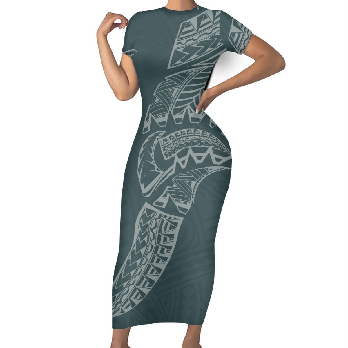 New Arrival Elegant Exquisite Women's Short-Sleeved Long Skirt Print On Demand Custom Polynesian Style Women's Casual Dresses