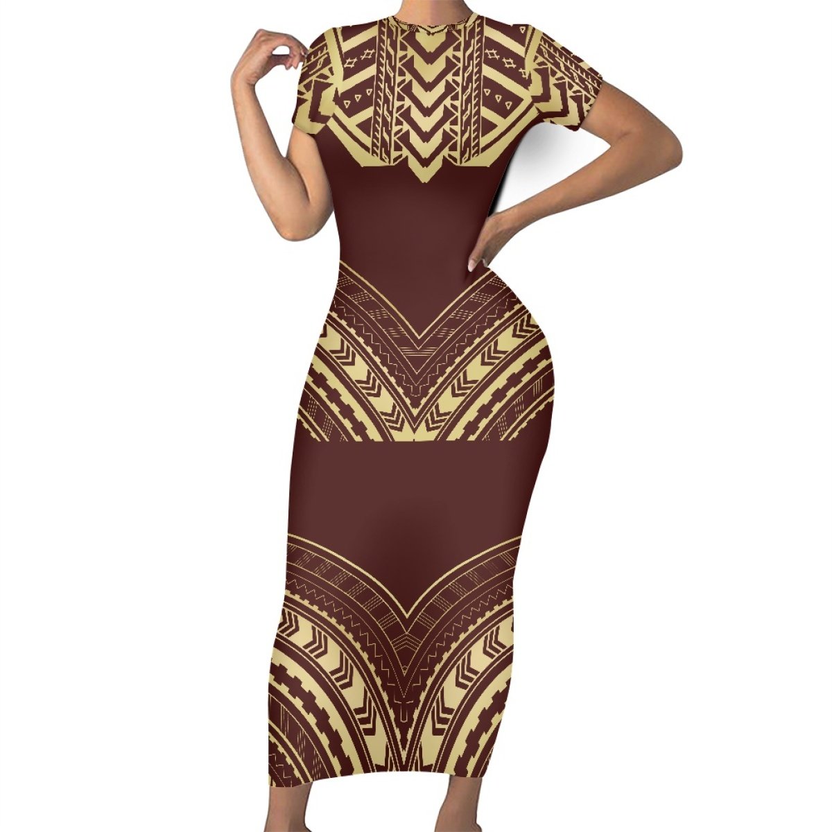 New Arrival Elegant Exquisite Women's Short-Sleeved Long Skirt Print On Demand Custom Polynesian Style Women's Casual Dresses