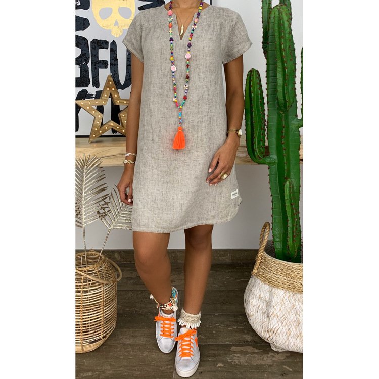 New design 2024 spring clothes women Solid color Loose V neck stylish sexy linen dress casual dresses