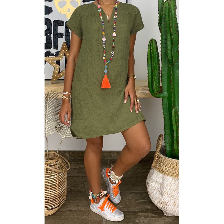 New design 2024 spring clothes women Solid color Loose V neck stylish sexy linen dress casual dresses