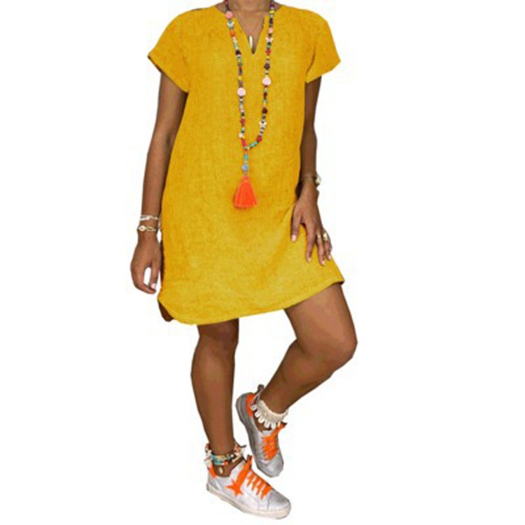 New design 2024 spring clothes women Solid color Loose V neck stylish sexy linen dress casual dresses