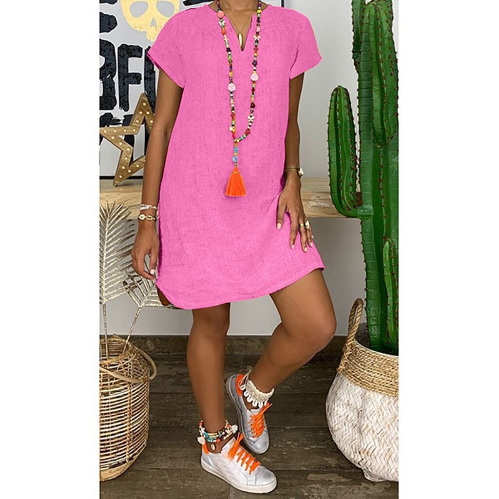 New design 2024 spring clothes women Solid color Loose V neck stylish sexy linen dress casual dresses
