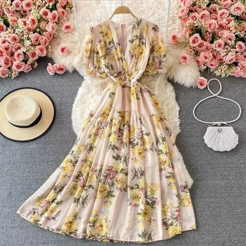high quality Plus Size Woman clothing Digital Print Long dress Summer 2022 new Chiffon Vacation Elegant Dress
