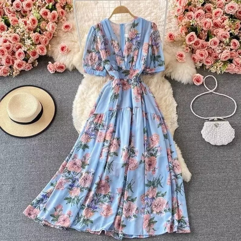 high quality Plus Size Woman clothing Digital Print Long dress Summer 2022 new Chiffon Vacation Elegant Dress