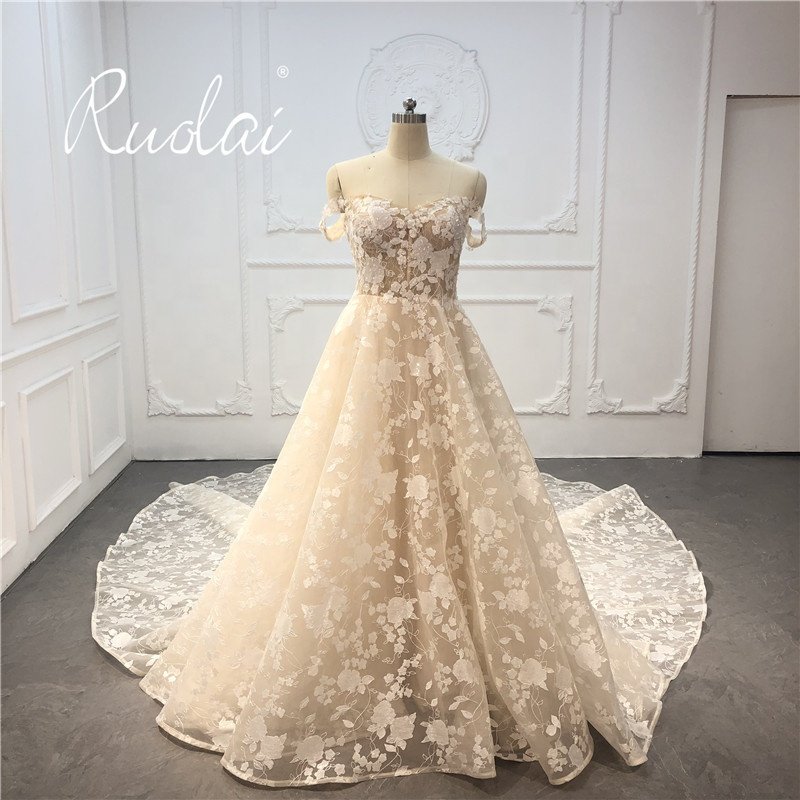 Ruolai OWD-H2325 Sweetheart Wedding Dress with Long Train Off-the-shoulder A-Line Wedding Dresses for Bride Bridal Gowns Dress