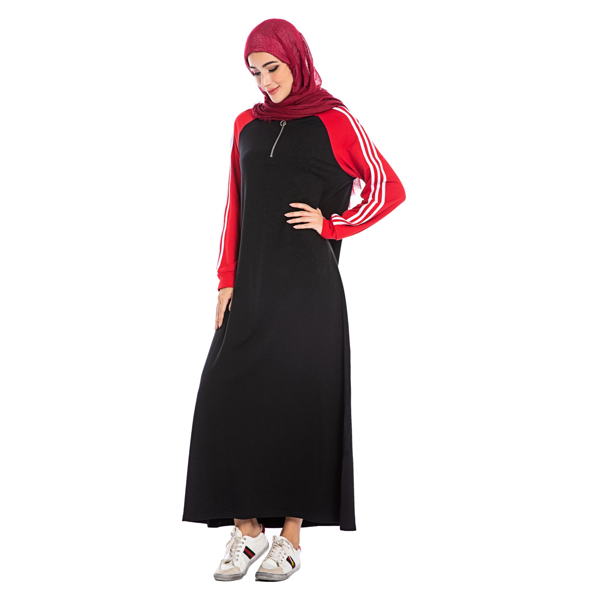 Comfort breathable knitted baju muslim long sleeve casual dubai muslim dress for women islamic hoodie sports abaya