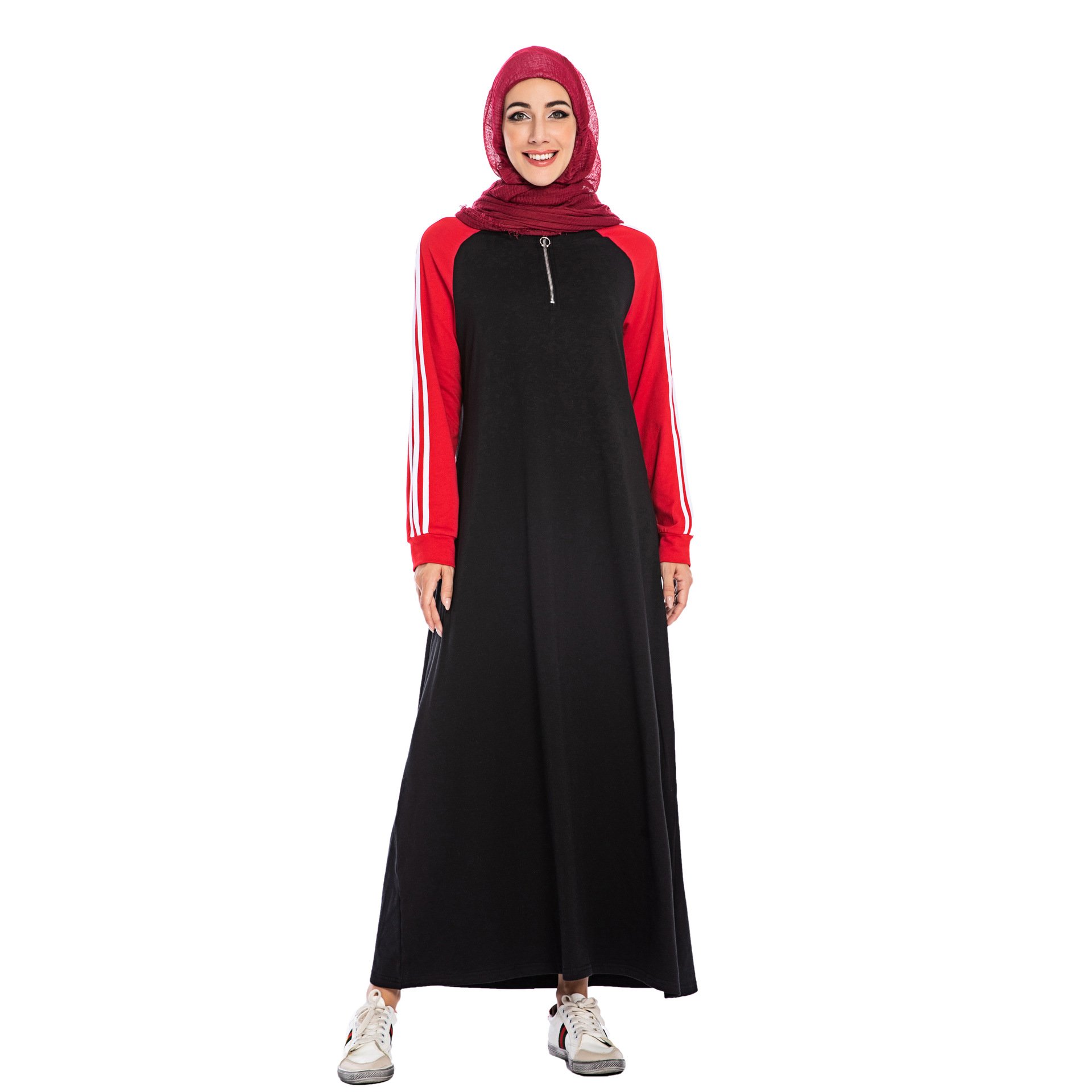 Comfort breathable knitted baju muslim long sleeve casual dubai muslim dress for women islamic hoodie sports abaya
