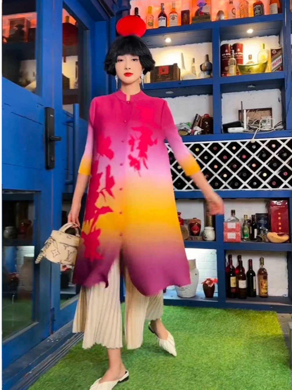 2023 Summer Pleats Miyake Plus Size Loose Size single breasted short sleeve temperament Easter Party Bouncing Casual Dress