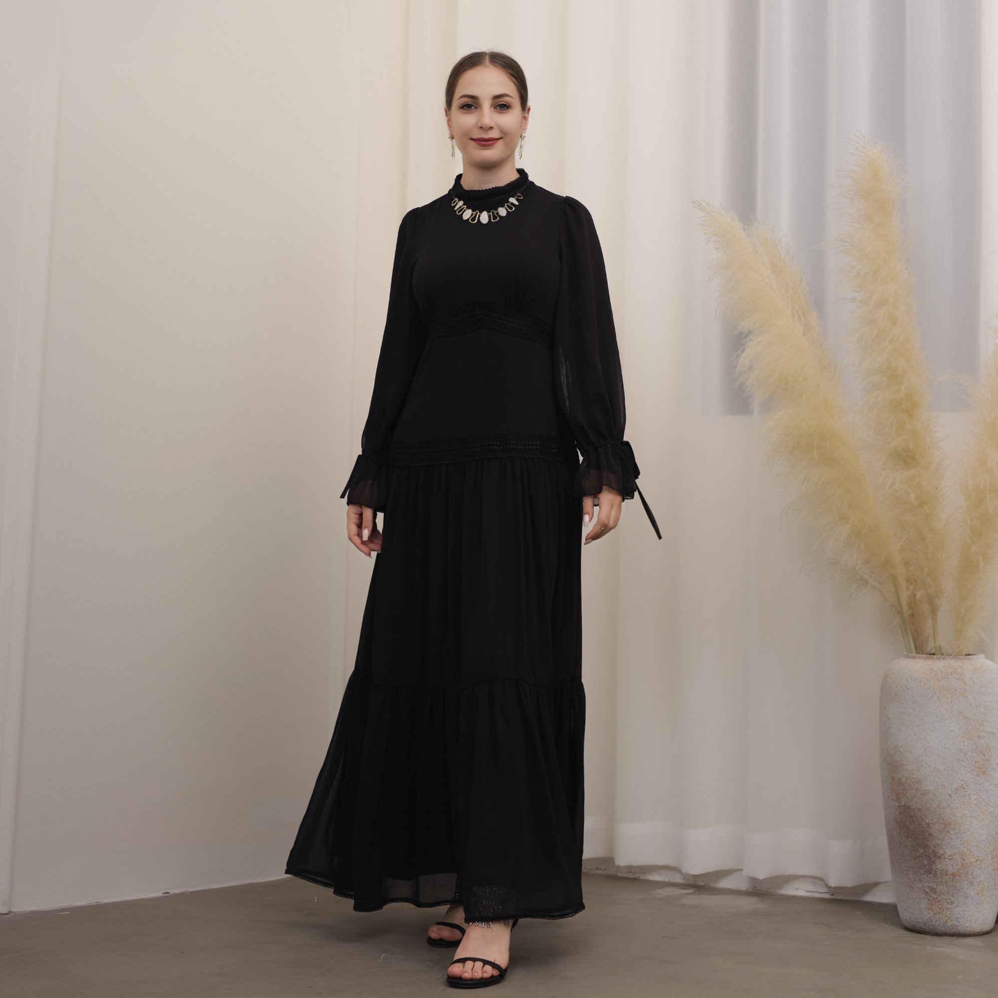 Loriya Chiffon Abaya Women Muslim Dresses Casual Summer Modest Hot Selling Dubai Abaya Elegant Evening Women Dresses