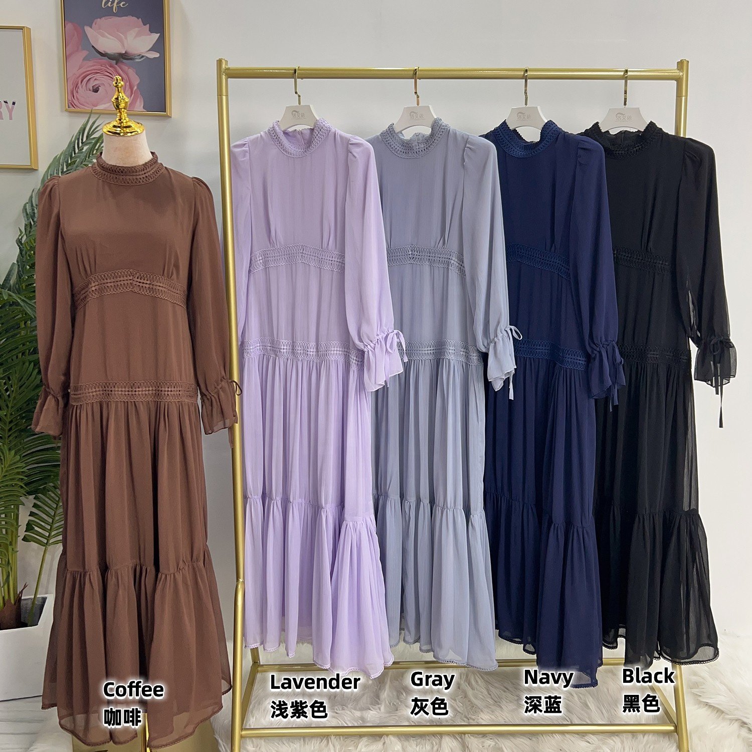 Loriya Chiffon Abaya Women Muslim Dresses Casual Summer Modest Hot Selling Dubai Abaya Elegant Evening Women Dresses