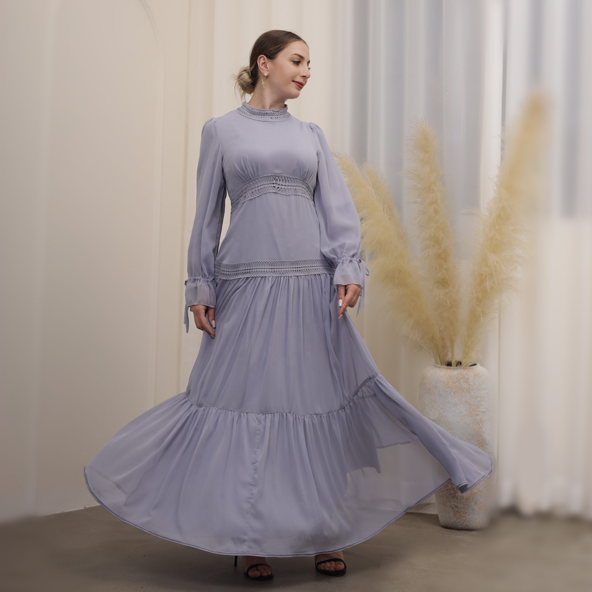Loriya Chiffon Abaya Women Muslim Dresses Casual Summer Modest Hot Selling Dubai Abaya Elegant Evening Women Dresses