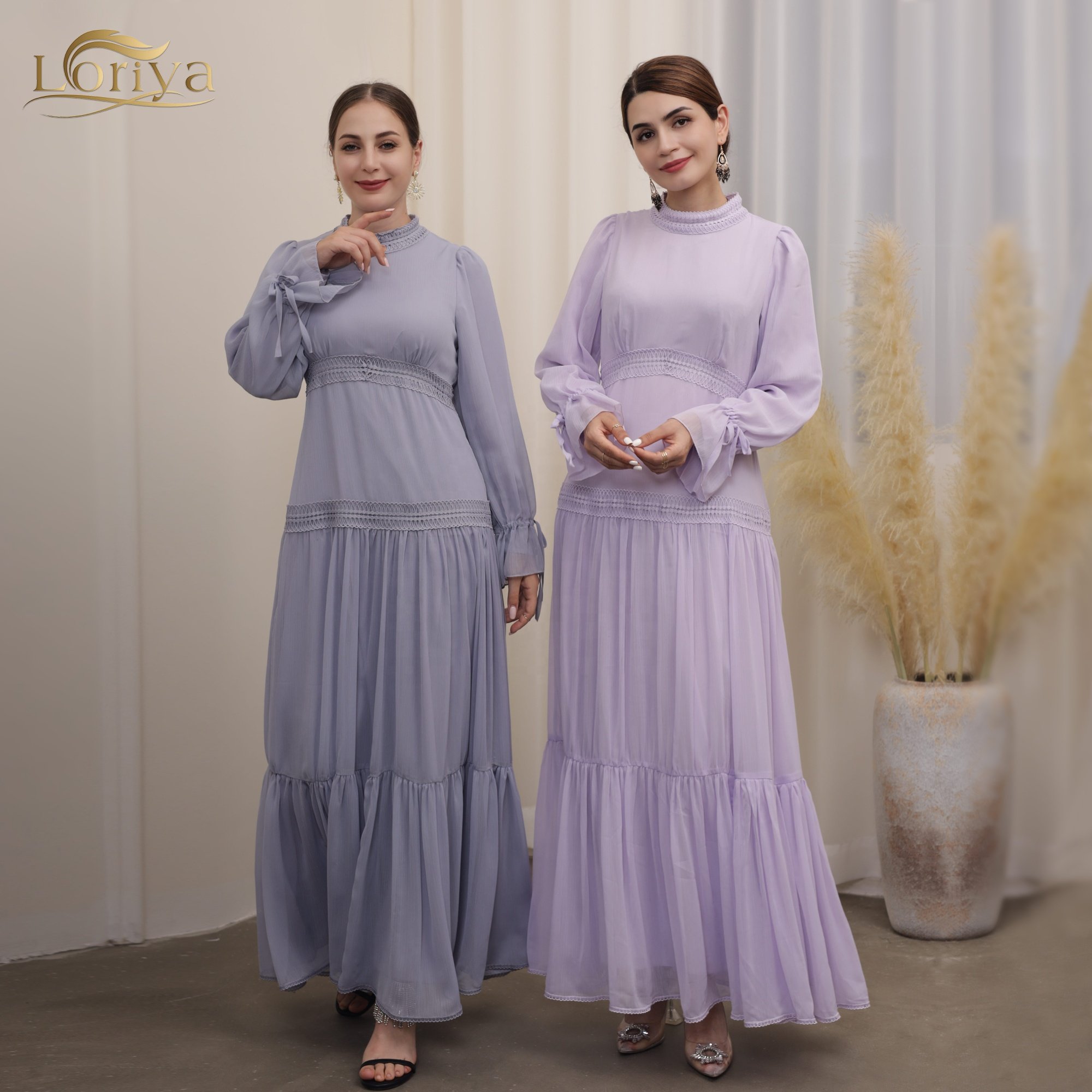 Loriya Chiffon Abaya Women Muslim Dresses Casual Summer Modest Hot Selling Dubai Abaya Elegant Evening Women Dresses