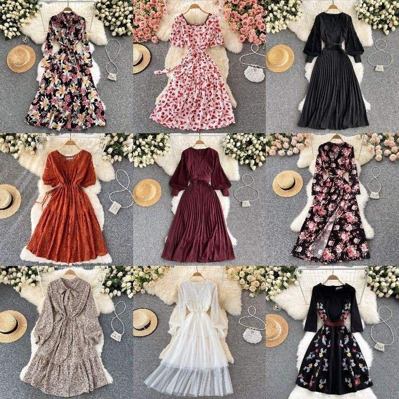 Digital Print Ladies Long Chiffon Dresses Elegant Vacation Women Dresses Floral Print Casual Dresses Stock