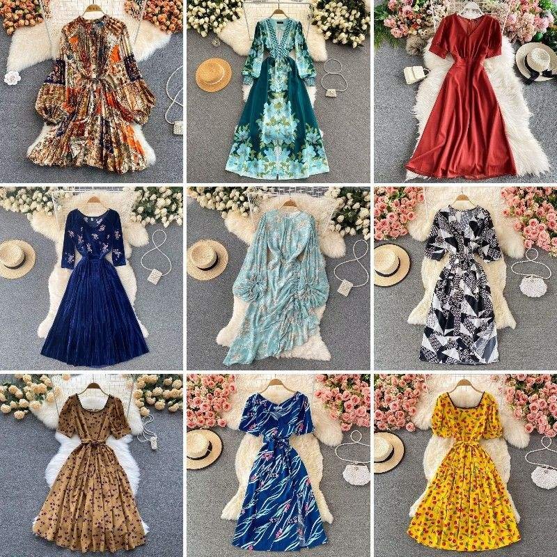 Digital Print Ladies Long Chiffon Dresses Elegant Vacation Women Dresses Floral Print Casual Dresses Stock