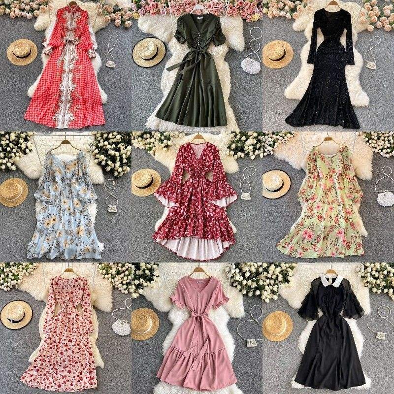 Digital Print Ladies Long Chiffon Dresses Elegant Vacation Women Dresses Floral Print Casual Dresses Stock