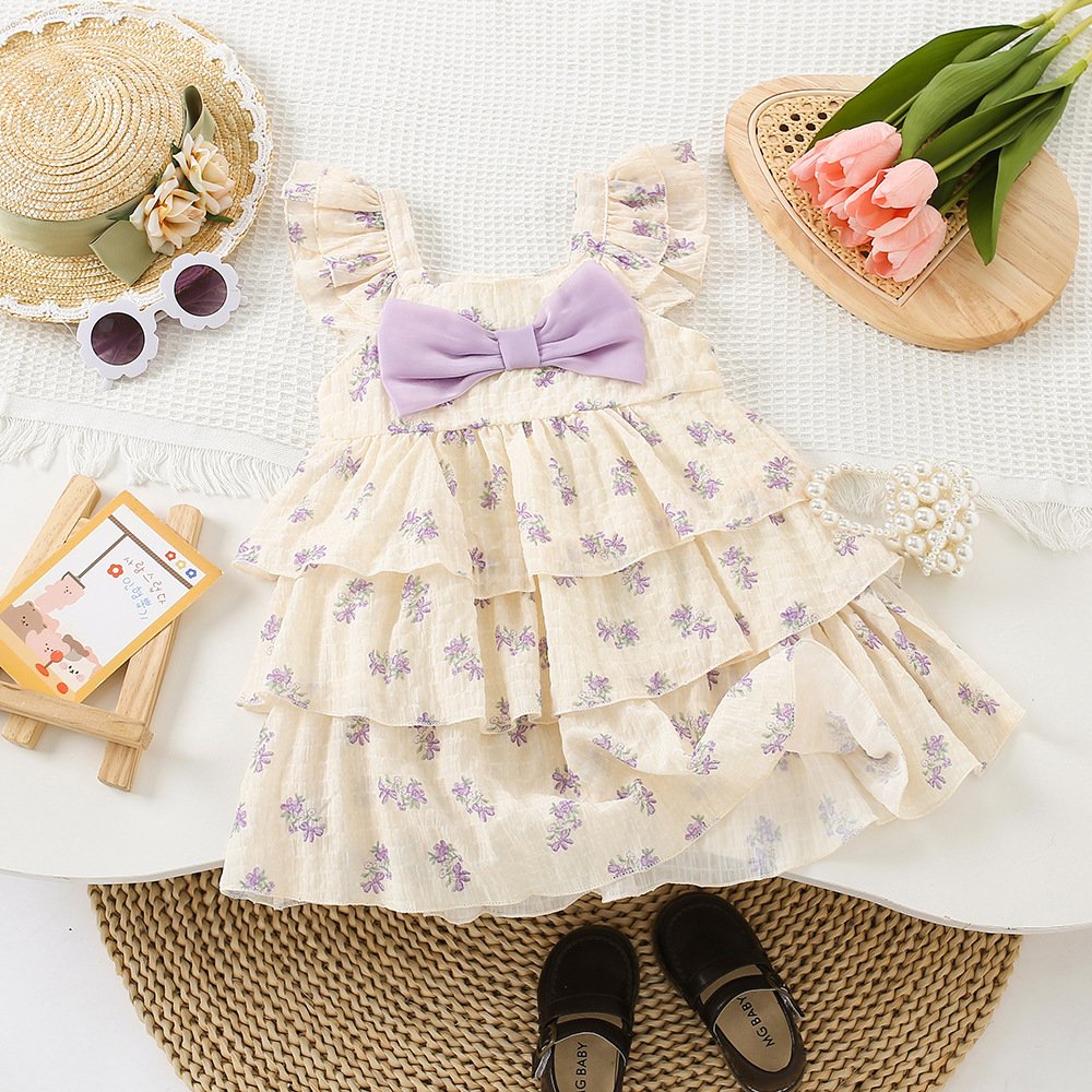 Summer Cute Sweet Girls' Fragmented Flower Dresses Fluffy Gauze Cake Ruffle Tulle Kids Princess Dress