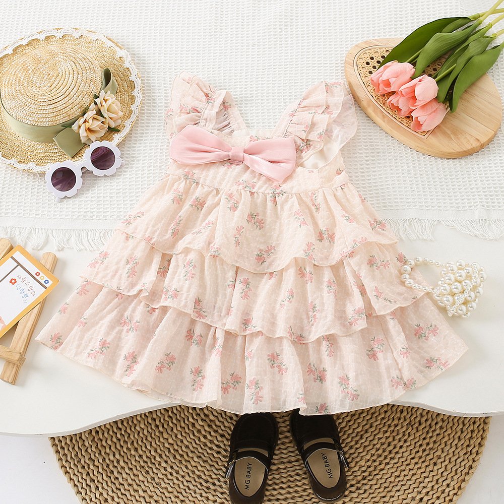 Summer Cute Sweet Girls' Fragmented Flower Dresses Fluffy Gauze Cake Ruffle Tulle Kids Princess Dress