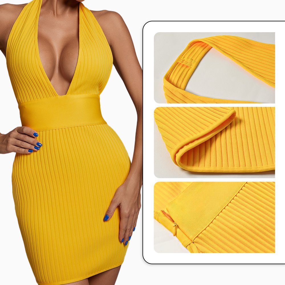 BEISHI Halter Neck Mini Sexy Deep V Neck Knitted Casual Dresses Short Women Clothing Dresses Casual Clothes Sexy Ladies