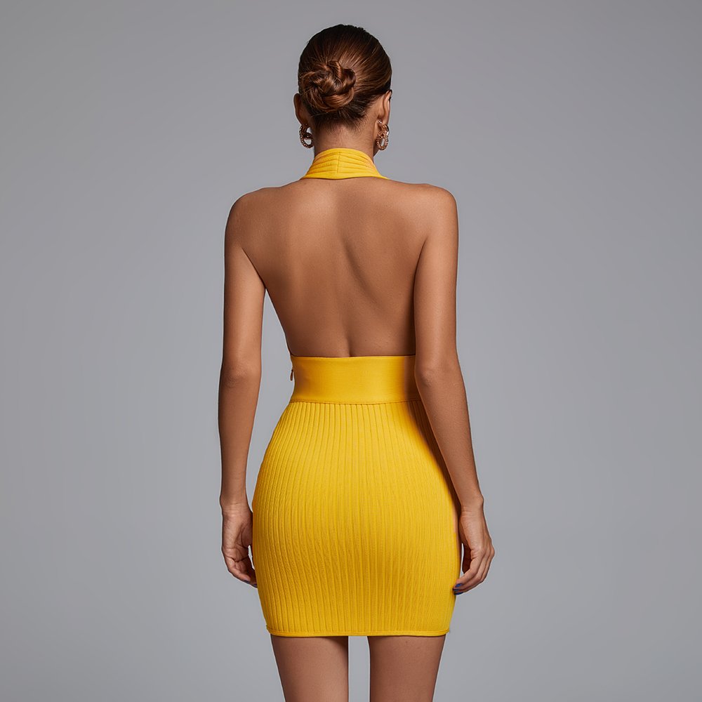 BEISHI Halter Neck Mini Sexy Deep V Neck Knitted Casual Dresses Short Women Clothing Dresses Casual Clothes Sexy Ladies