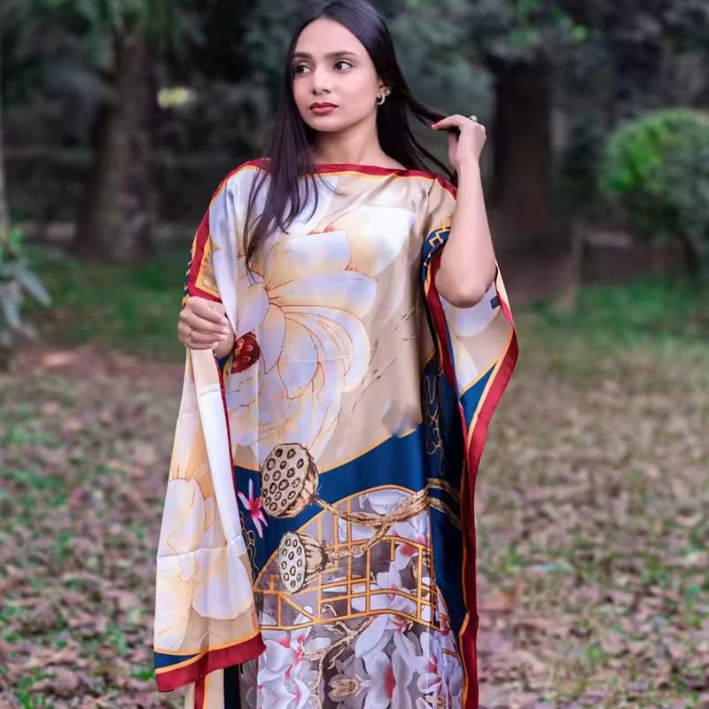 Plus size new ladies brand silk dress luxury muslim long robe with scarf custom casual women's african kaftan