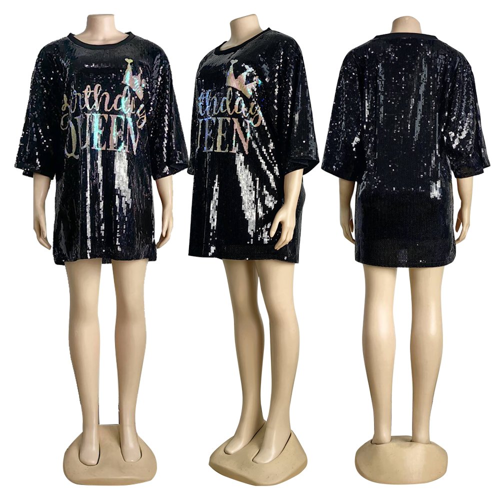 Caution drunk birthday dress birthday queen womens t-shirts sequin dresses for women