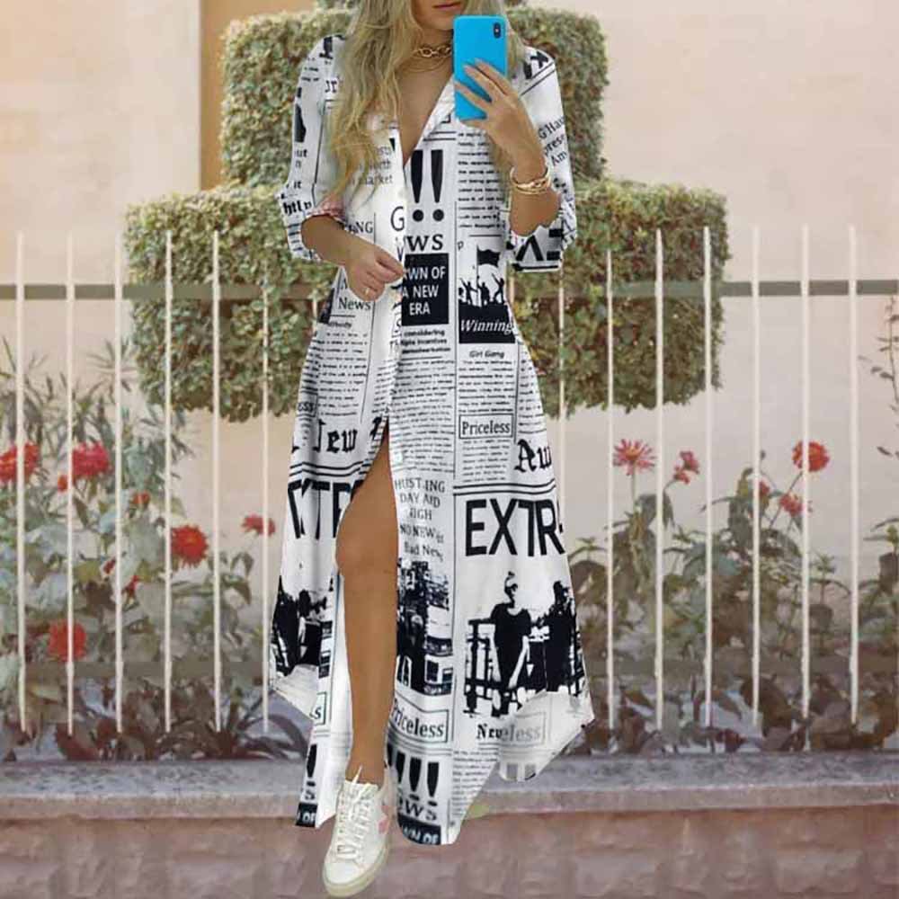 2024 Summer Fashion Elegant Women's Button Shirt Long Skirt Women's Casual Dresses Floral Dress