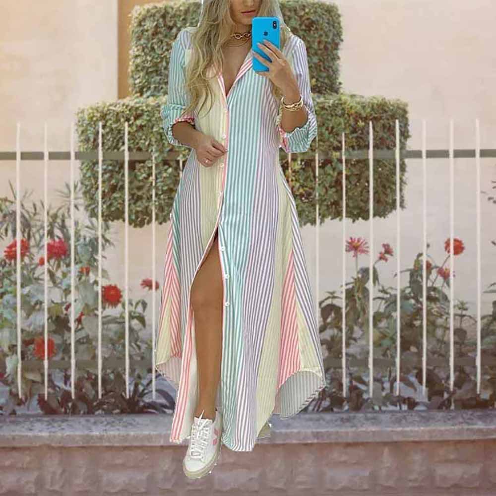 2024 Summer Fashion Elegant Women's Button Shirt Long Skirt Women's Casual Dresses Floral Dress