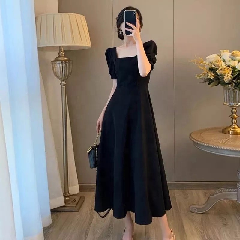 OEM manufacturer casual summer women puff sleeves beach cotton linen dress maxi sun dresses