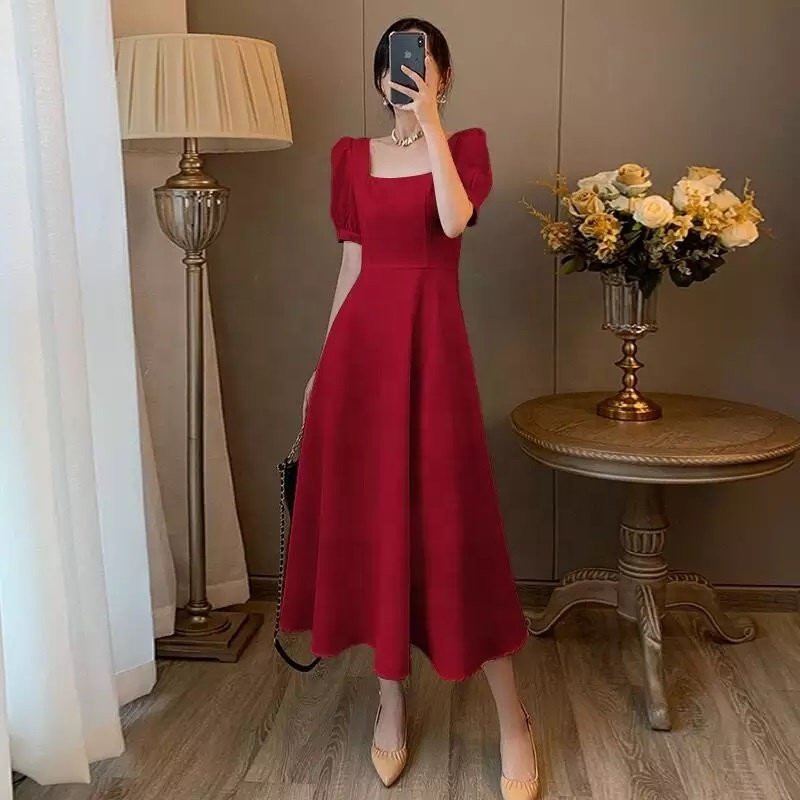 OEM manufacturer casual summer women puff sleeves beach cotton linen dress maxi sun dresses