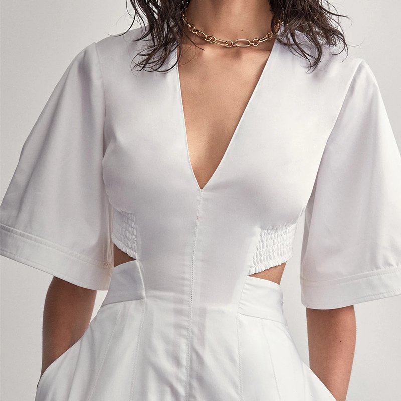 Elegant Maxi V Neck Women Clothing Cut Out Dress White Dress Casual Dresses