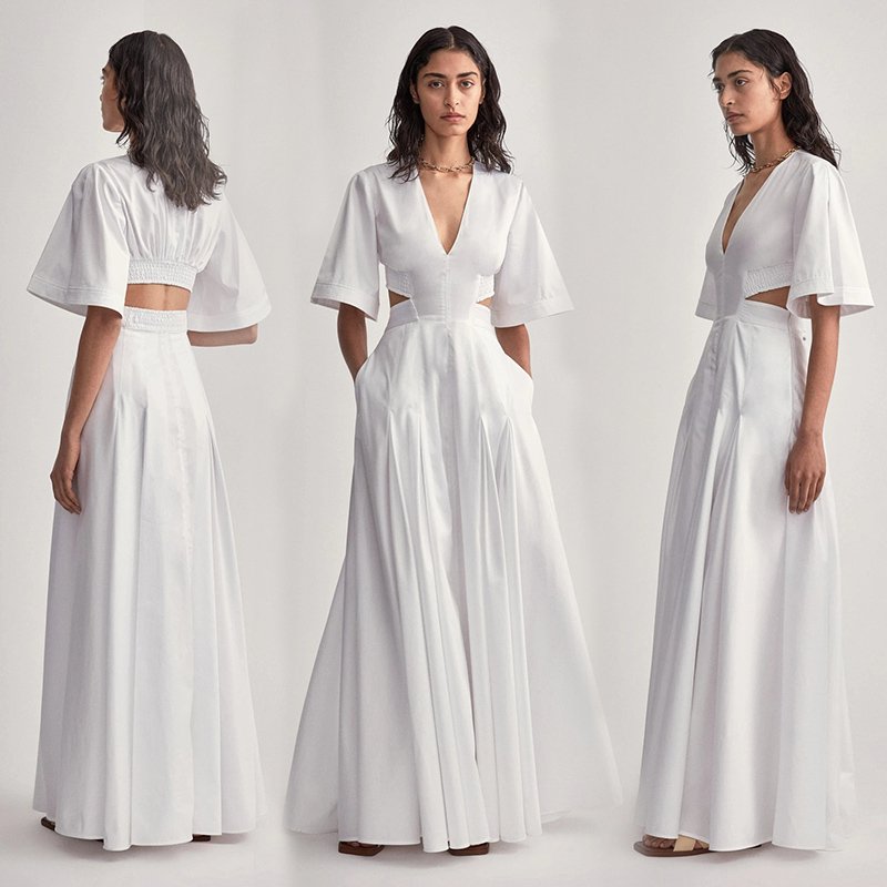 Elegant Maxi V Neck Women Clothing Cut Out Dress White Dress Casual Dresses