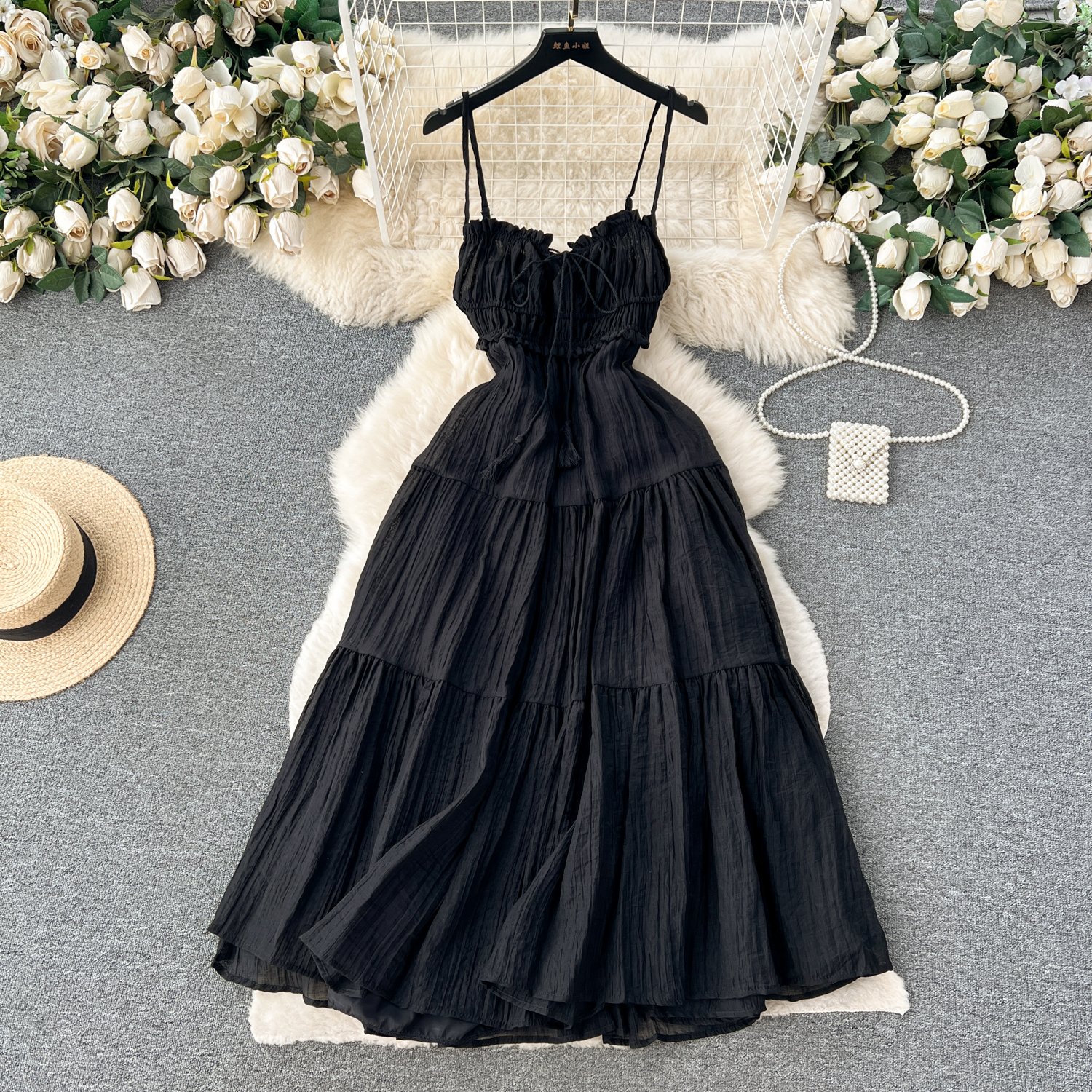 LE2290 Seaside Holiday Midi Dress Female Summer Heart Hollow Backless Waist Slimming A-Line Swing Long Halter Dresses