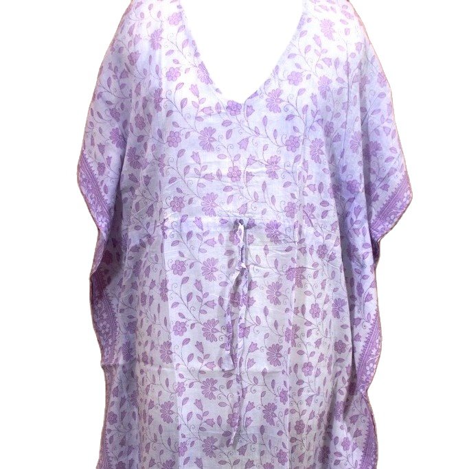 Stylish Floral Printed Cotton Kaftan Casual Wear Nightgown Adjustable Waist Kaftan Dress with V-neck Design for Women and Girls