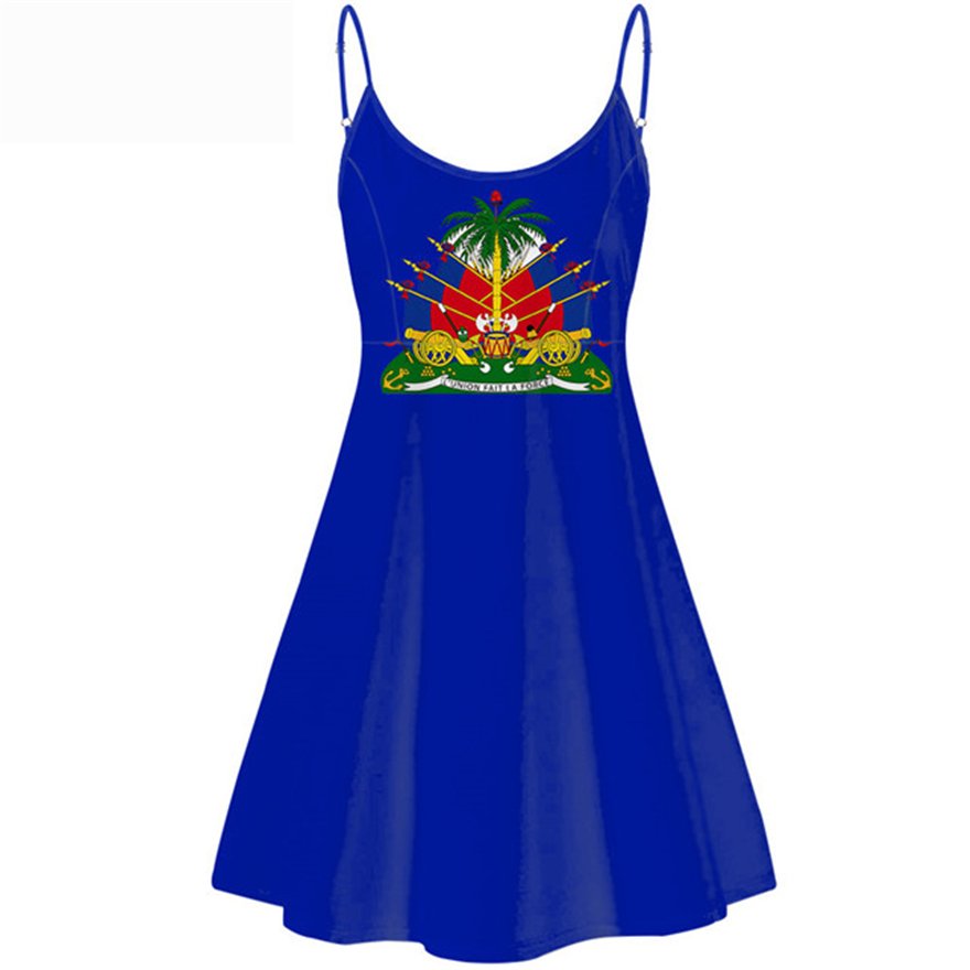 White Haitian Flag Clothing Print Women Western Dresses Casual Wear V Neck Floral Casual Dresses Summer Girls haiti outfits