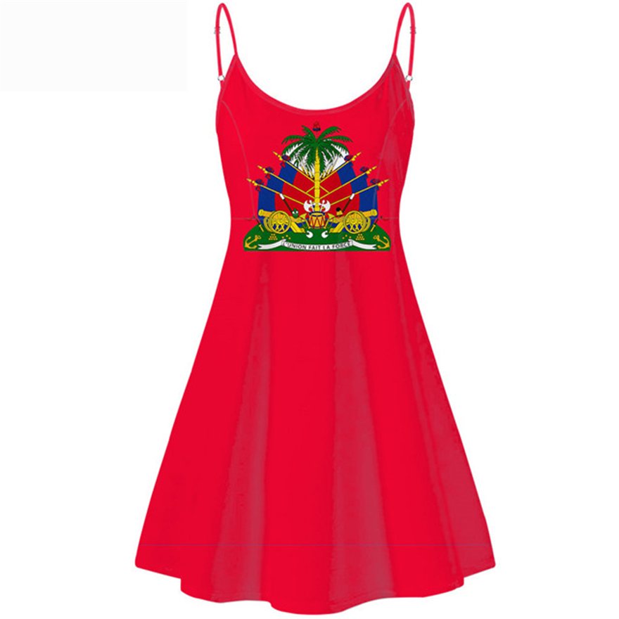 White Haitian Flag Clothing Print Women Western Dresses Casual Wear V Neck Floral Casual Dresses Summer Girls haiti outfits