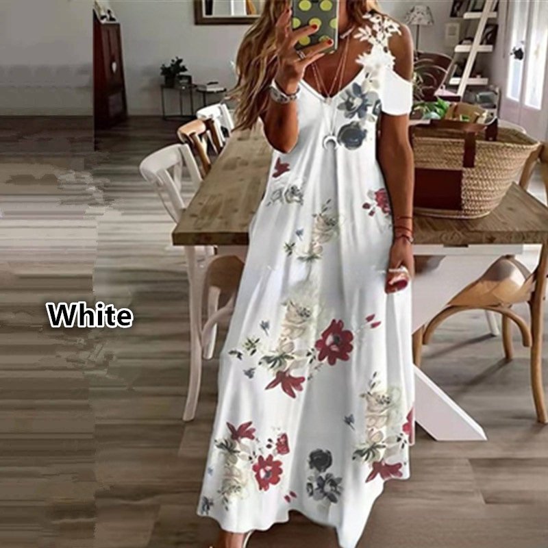 Casual Dresses Maxi Length Floral V-neck Loose Sleeveless Sexy Floral Dresses Women Casual Summer Floral Dresses