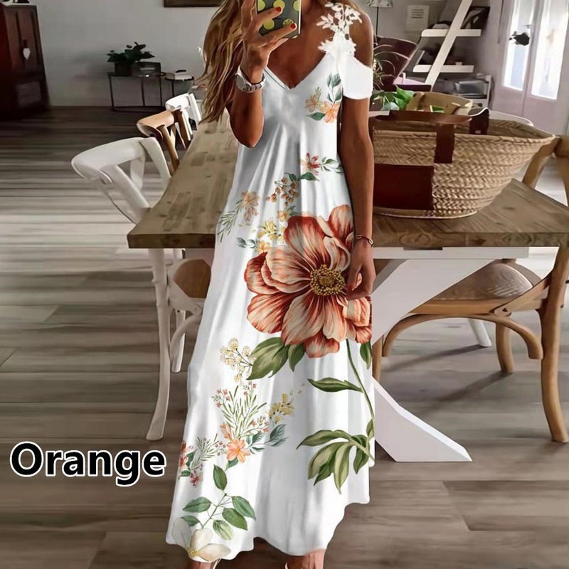Casual Dresses Maxi Length Floral V-neck Loose Sleeveless Sexy Floral Dresses Women Casual Summer Floral Dresses
