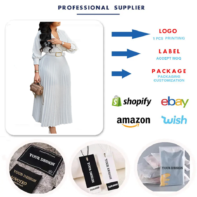 D472 Trendy Spring Dresses Women Lady Elegant Solid Color Long sleeve V-neck Pleated Dress Elegant Casual Dresses With Belt